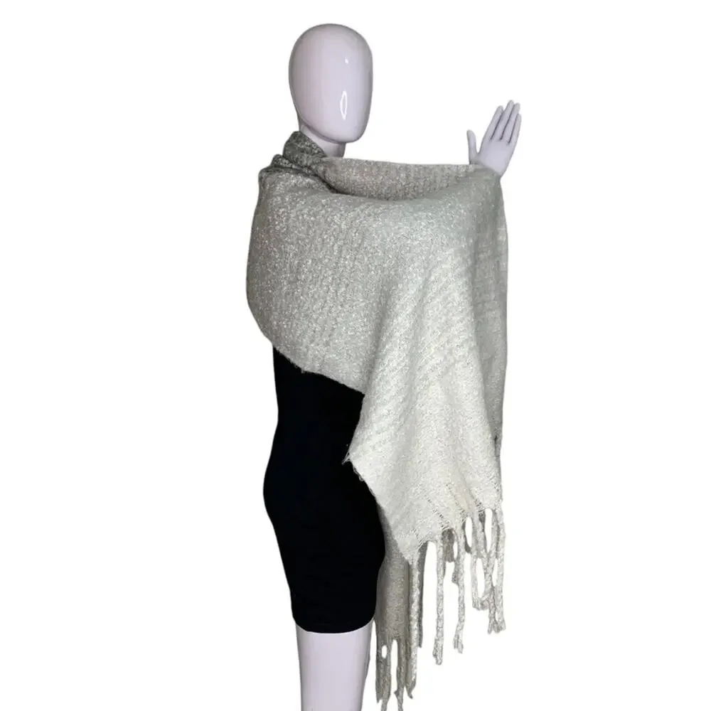 Mer-Sea Women's Wrap and Scarf Soft Ombre Gray to White Fringe Hem 80